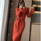Robe pull femme automne/hiver – col V, manches évasées, coupe ajustée