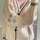 Cardigan Vintage Femme – Tricot Oversize Brodé Étoiles, Manches Longues.