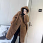 Manteau Femme Hiver 2024 – Veste Cocoon à Capuche en Laine d’Agneau Épaisse, Parka Chaude Shearling.