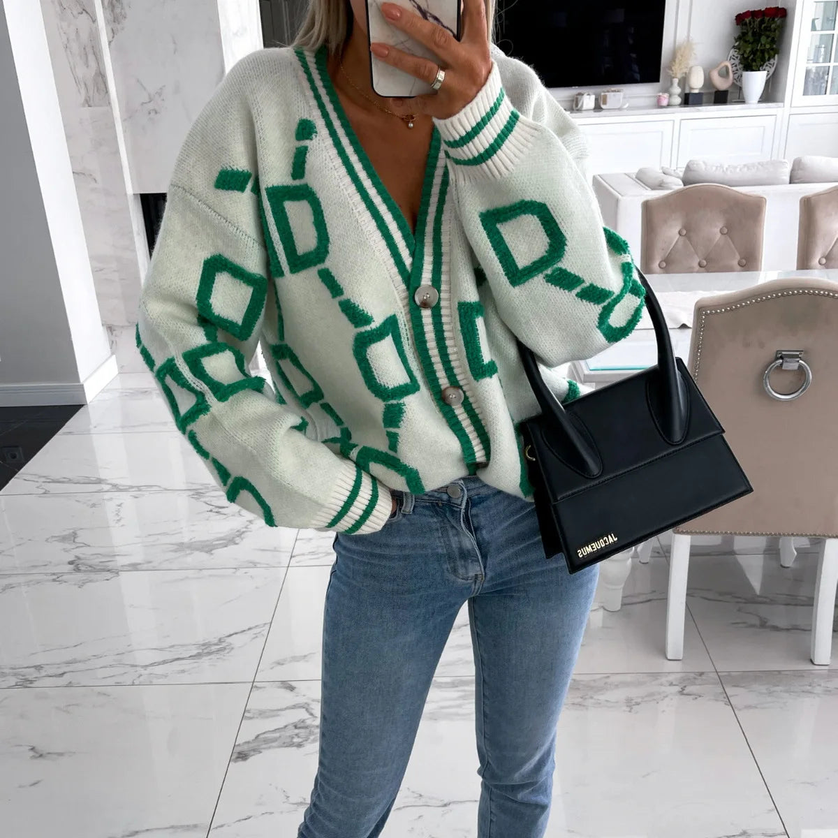 Pull Femme Sweet Heart – Tricot Vintage Loose à Col Rond, Manches Longues.