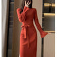 Robe pull femme automne/hiver – col V, manches évasées, coupe ajustée