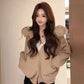 Cardigan Loose Femme avec Col en Fourrure Amovible – Pull Tricoté à Capuche Style Y2K Harajuku.