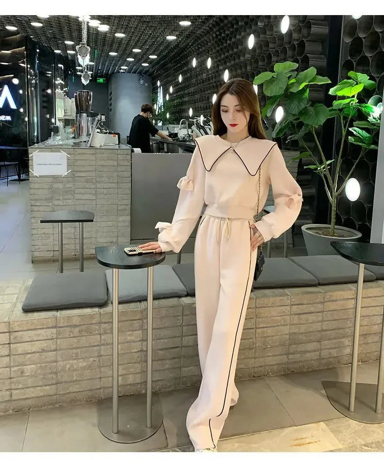 Ensemble femme automne/hiver 2025– sweat élégant et pantalon patte d’éléphant