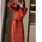 Robe pull femme automne/hiver – col V, manches évasées, coupe ajustée