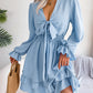 Summer Dresses Solid Color V-neck Long Sleeve Dress For Women Sexy V-neck Lace Up A-line Dress Women's Beach Dress.