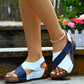 Colorblock-crossed  Wedges Sandals Summer Fashion Fish Mouth Platform Roman Shoes For Women.