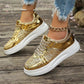 Chaussures plates à lacets tendance avec paillettes, chaussures de sport décontractées à semelle épaisse et bout rond pour femmes, baskets de marche antidérapantes