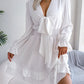 Summer Dresses Solid Color V-neck Long Sleeve Dress For Women Sexy V-neck Lace Up A-line Dress Women's Beach Dress.