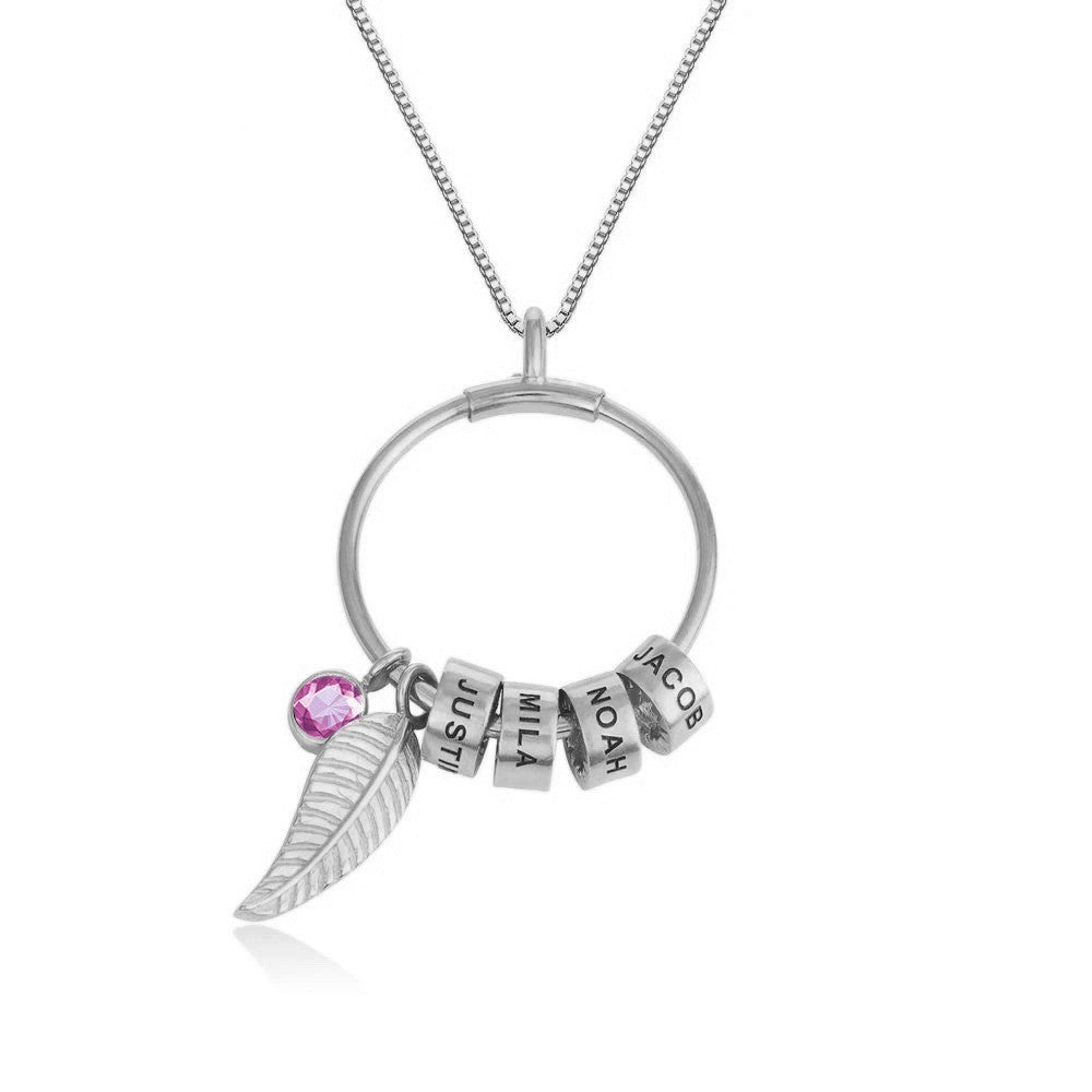 Birthday Stone Circular Bead Stainless Steel Necklace.