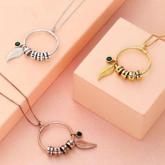 Birthday Stone Circular Bead Stainless Steel Necklace.