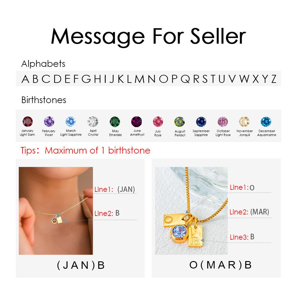 Birthstone Accessories Stainless Steel Plated 26 English Letter Pendant Necklace.