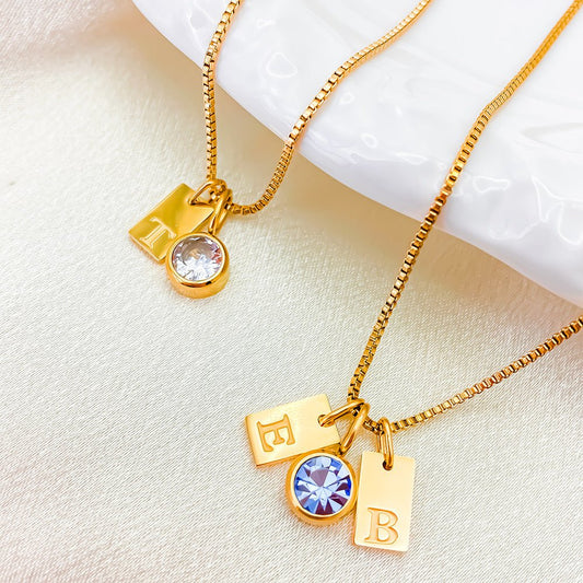 Birthstone Accessories Stainless Steel Plated 26 English Letter Pendant Necklace.