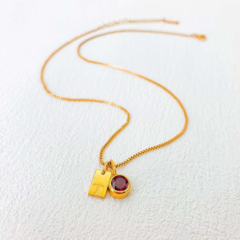 Birthstone Accessories Stainless Steel Plated 26 English Letter Pendant Necklace.