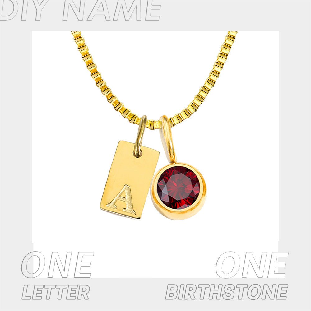 Birthstone Accessories Stainless Steel Plated 26 English Letter Pendant Necklace.
