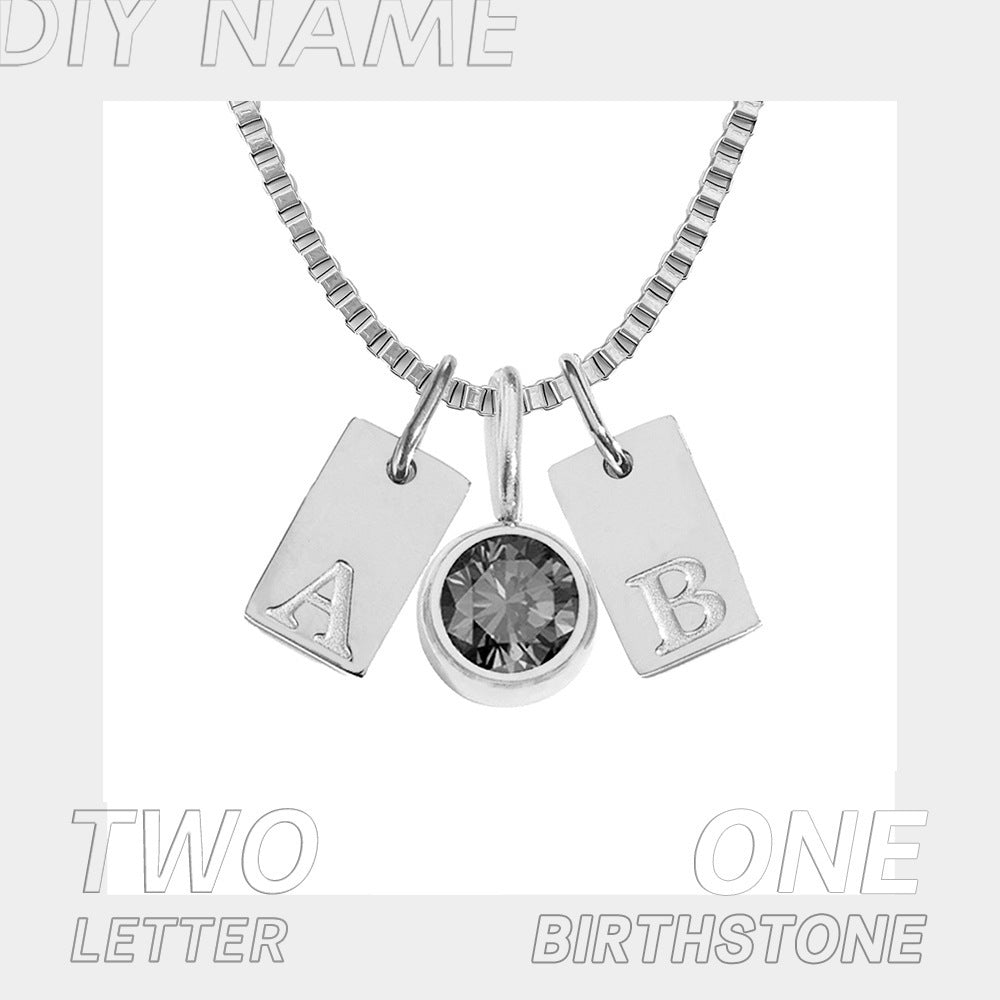 Birthstone Accessories Stainless Steel Plated 26 English Letter Pendant Necklace.