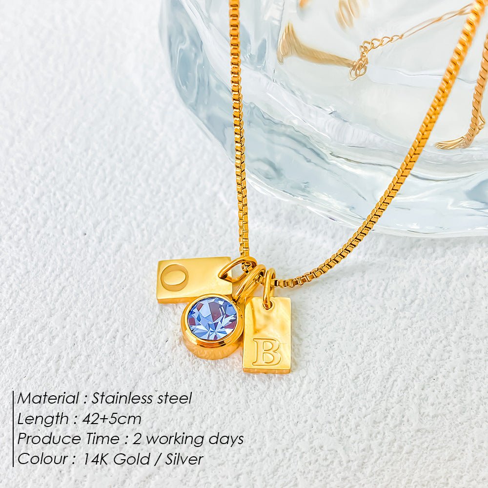Birthstone Accessories Stainless Steel Plated 26 English Letter Pendant Necklace.