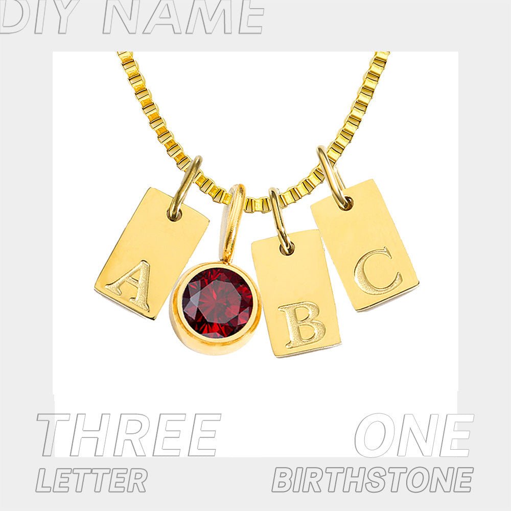 Birthstone Accessories Stainless Steel Plated 26 English Letter Pendant Necklace.