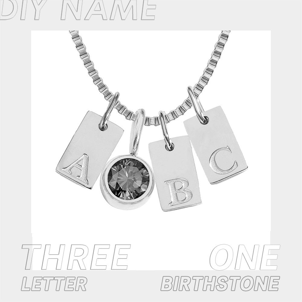 Birthstone Accessories Stainless Steel Plated 26 English Letter Pendant Necklace.