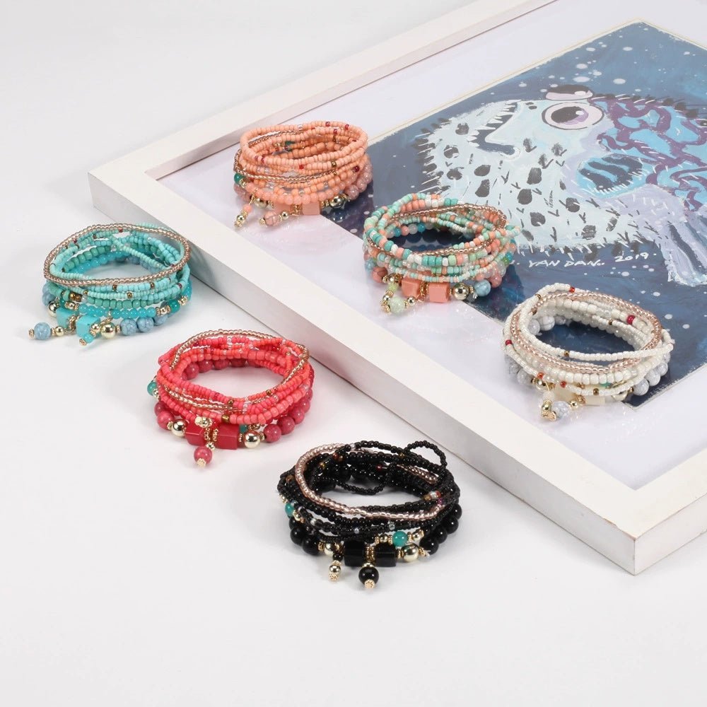 Bohemian Handmade Beads Bracelet Set For Women Summer Colorful Beaded Chain Bangle Men Boho Jewelry Accessories Stone Beads Chain Handmade Bangle Female Fashion Party Jewelry Gift.