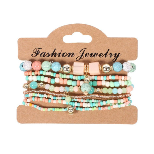Bohemian Handmade Beads Bracelet Set For Women Summer Colorful Beaded Chain Bangle Men Boho Jewelry Accessories Stone Beads Chain Handmade Bangle Female Fashion Party Jewelry Gift.