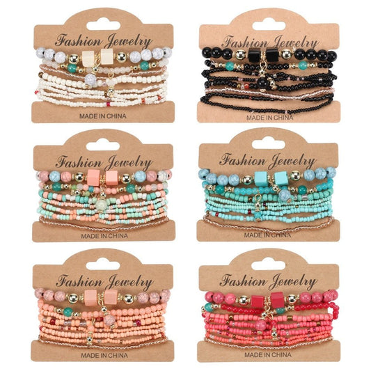 Bohemian Handmade Beads Bracelet Set For Women Summer Colorful Beaded Chain Bangle Men Boho Jewelry Accessories Stone Beads Chain Handmade Bangle Female Fashion Party Jewelry Gift.