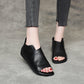 British Genuine Leather Slip On Peep Toe Sandals Flat.