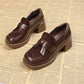 British Style Women's Women's Thick Heel Brown Leather Shoes.