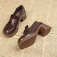 British Style Women's Women's Thick Heel Brown Leather Shoes.