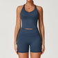 Brushed Tight Back Yoga Suit Stretch High Waist Workout Clothes.