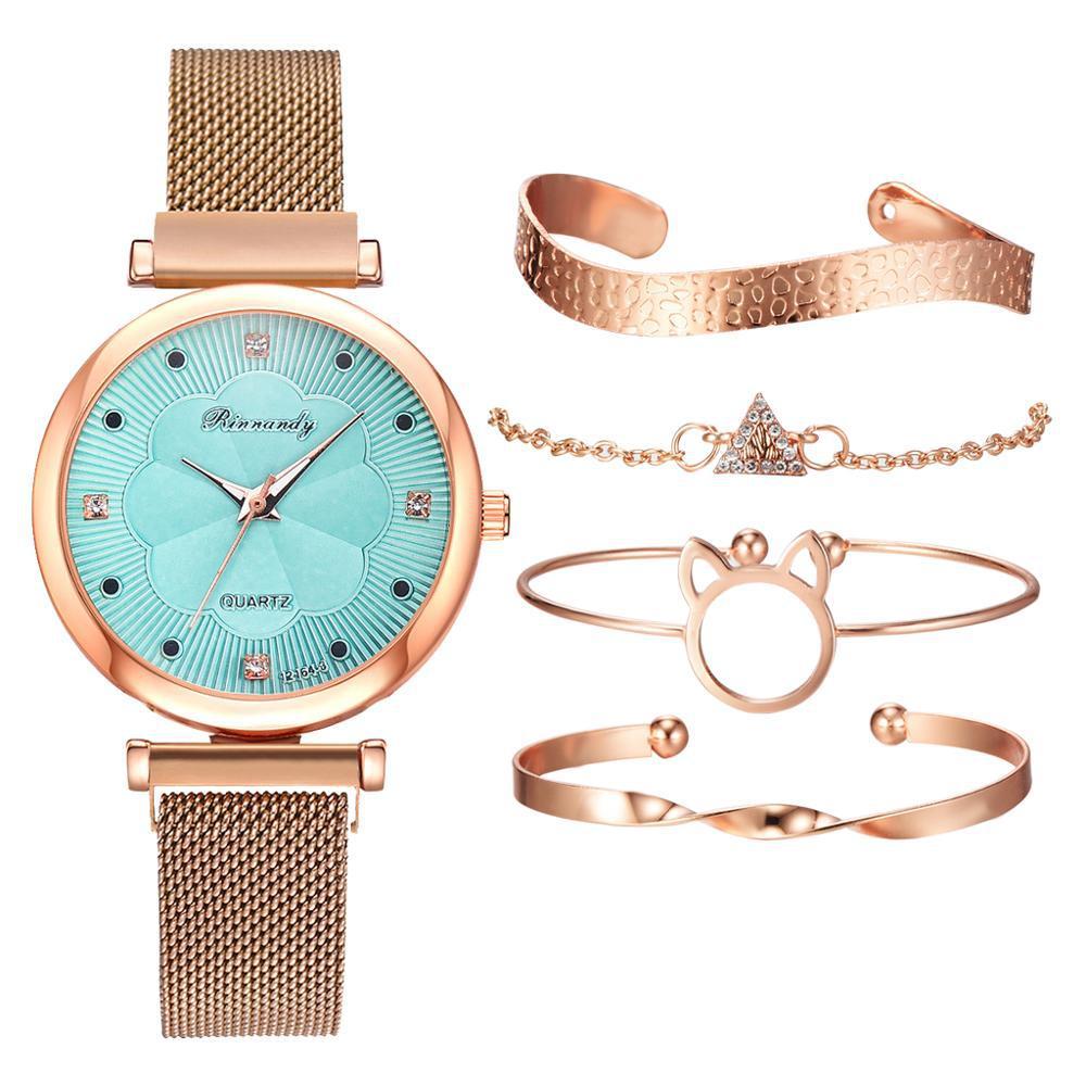 Casual Flower Dial Alloy Mesh Strap Quartz Watch.