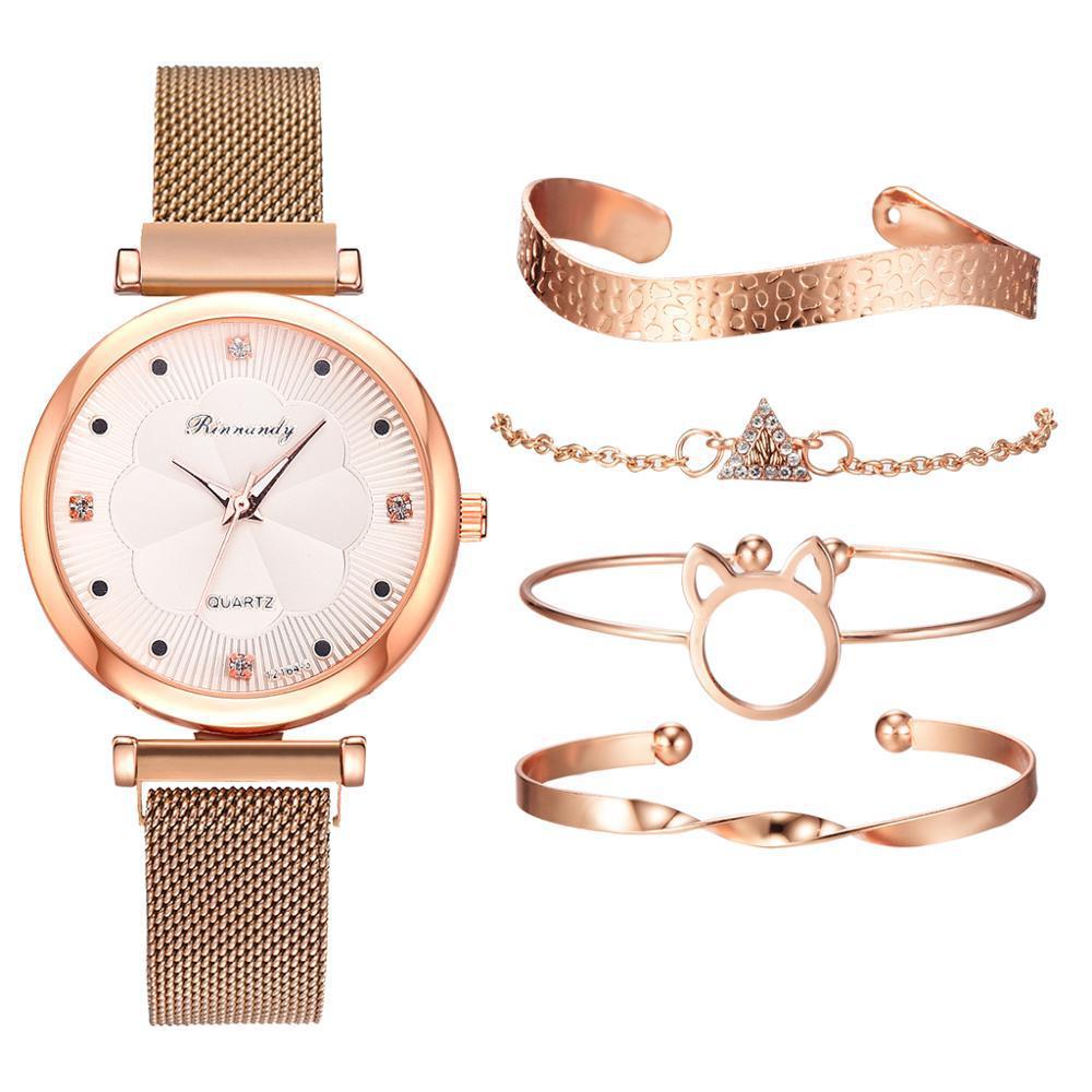 Casual Flower Dial Alloy Mesh Strap Quartz Watch.