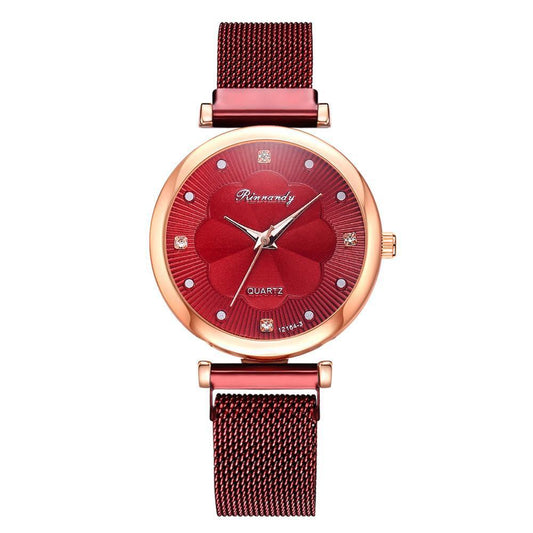 Casual Flower Dial Alloy Mesh Strap Quartz Watch.