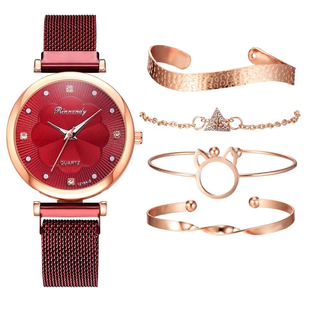 Casual Flower Dial Alloy Mesh Strap Quartz Watch.