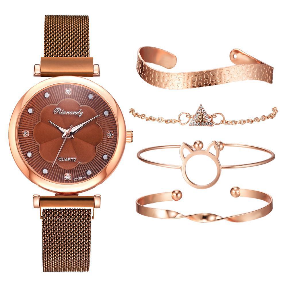 Casual Flower Dial Alloy Mesh Strap Quartz Watch.