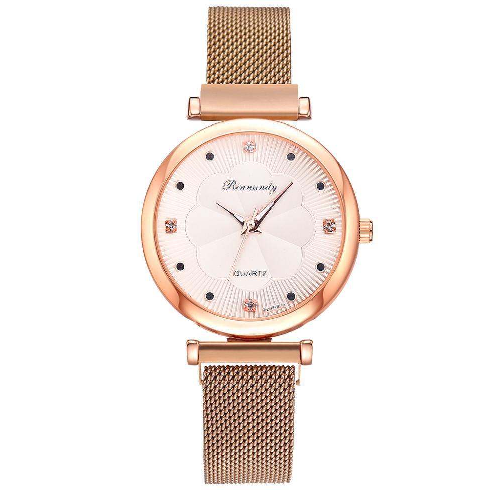 Casual Flower Dial Alloy Mesh Strap Quartz Watch.
