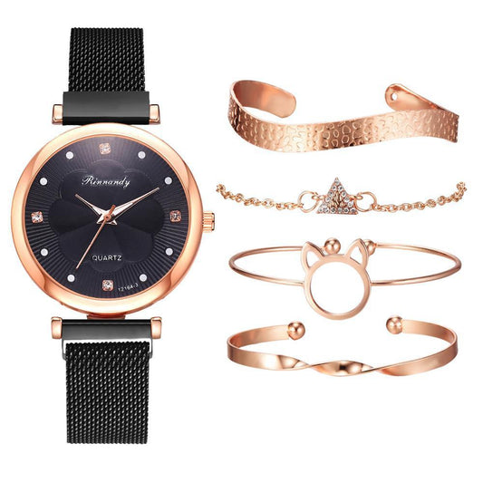 Casual Flower Dial Alloy Mesh Strap Quartz Watch.