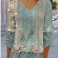 Casual Lace Printed Lace Button Top.