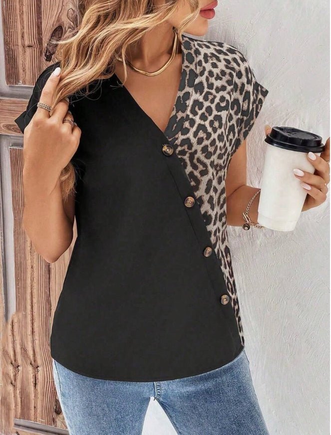 Chemise  Pour Femmes Col En V Avec  Et Manches Chauve-souris.