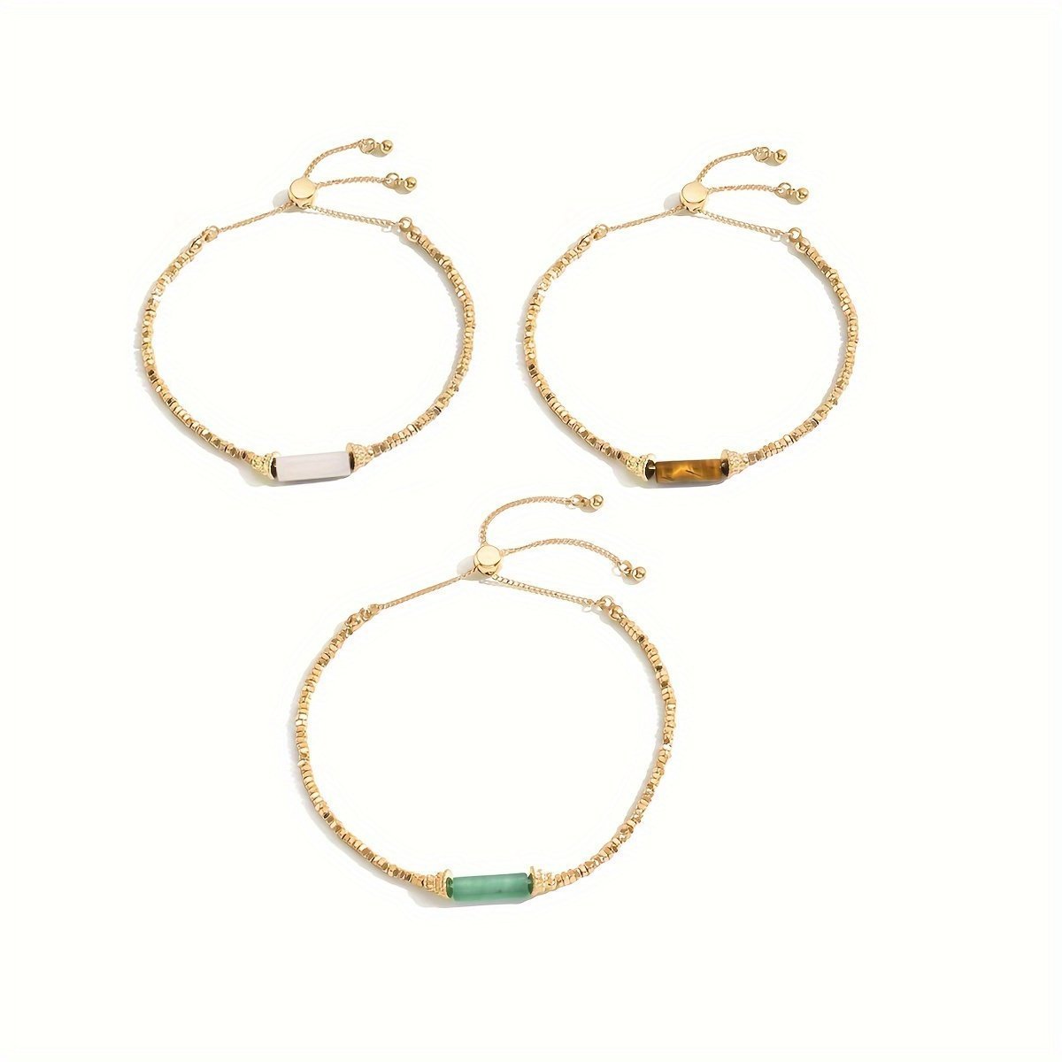 Chic Gold-Tone Beaded Bracelet Set -  Boho Style Stackable Bangles With Colorful Accents.