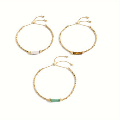 Chic Gold-Tone Beaded Bracelet Set -  Boho Style Stackable Bangles With Colorful Accents.