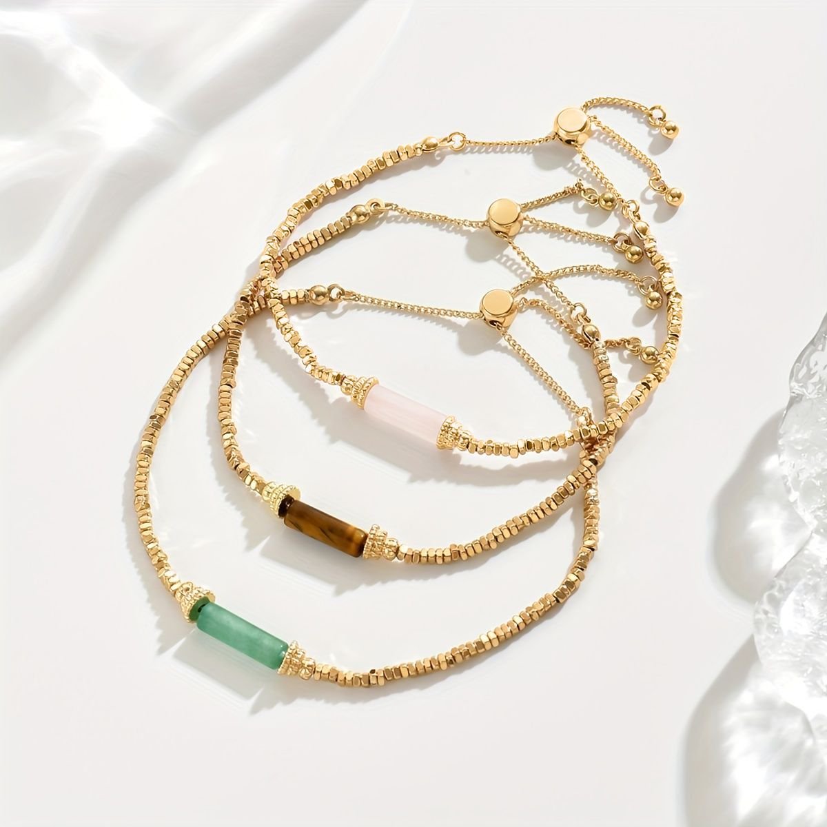Chic Gold-Tone Beaded Bracelet Set -  Boho Style Stackable Bangles With Colorful Accents.