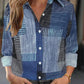 Color Block Button Print Long Sleeve Casual Retro Shirt.