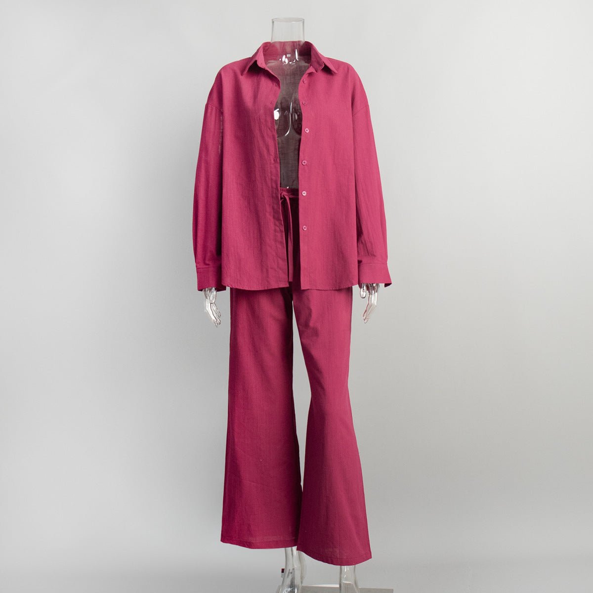 Cotton Shirt Trousers Suit Loose Long Sleeve.