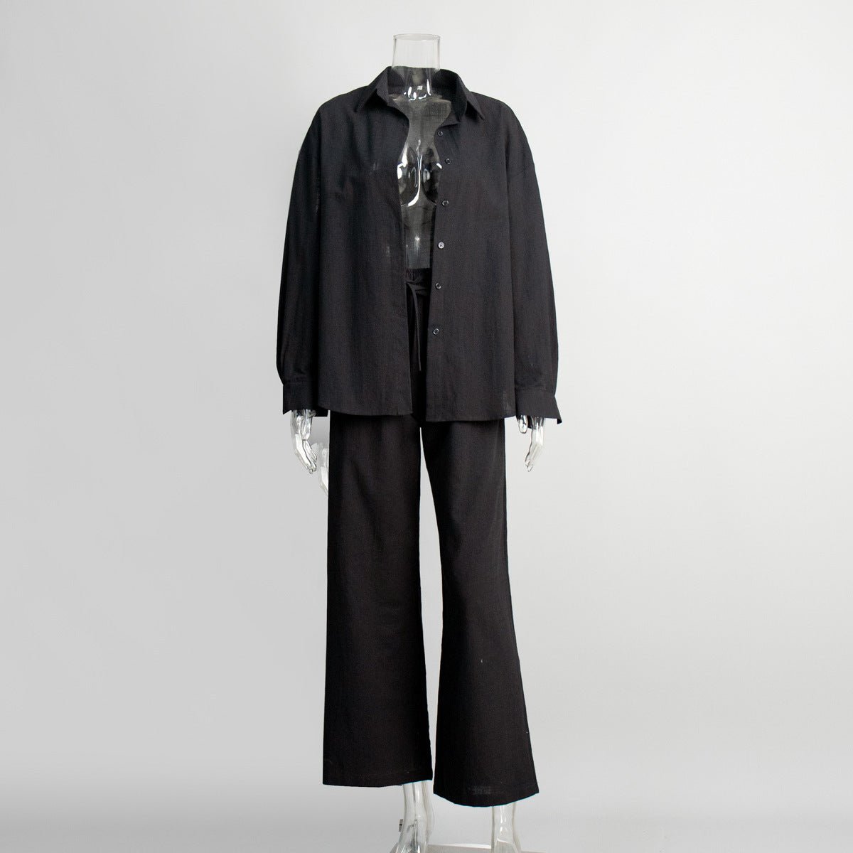 Cotton Shirt Trousers Suit Loose Long Sleeve.