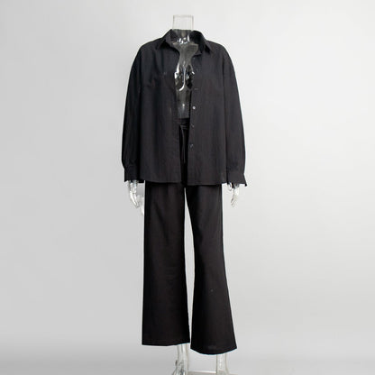 Cotton Shirt Trousers Suit Loose Long Sleeve.