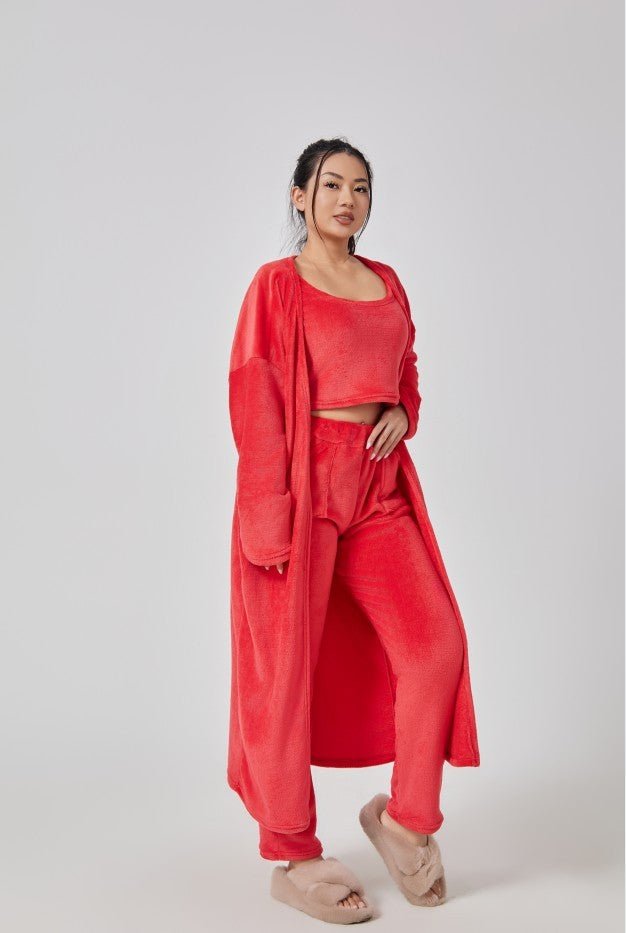 Cozy Pajama Set, 3 Piece Lounge Set, Cute Loungewear, Warm Suit Sets, Matching Set, Lounge Set, 3 Piece Pant Sets, Women Winter Dress.