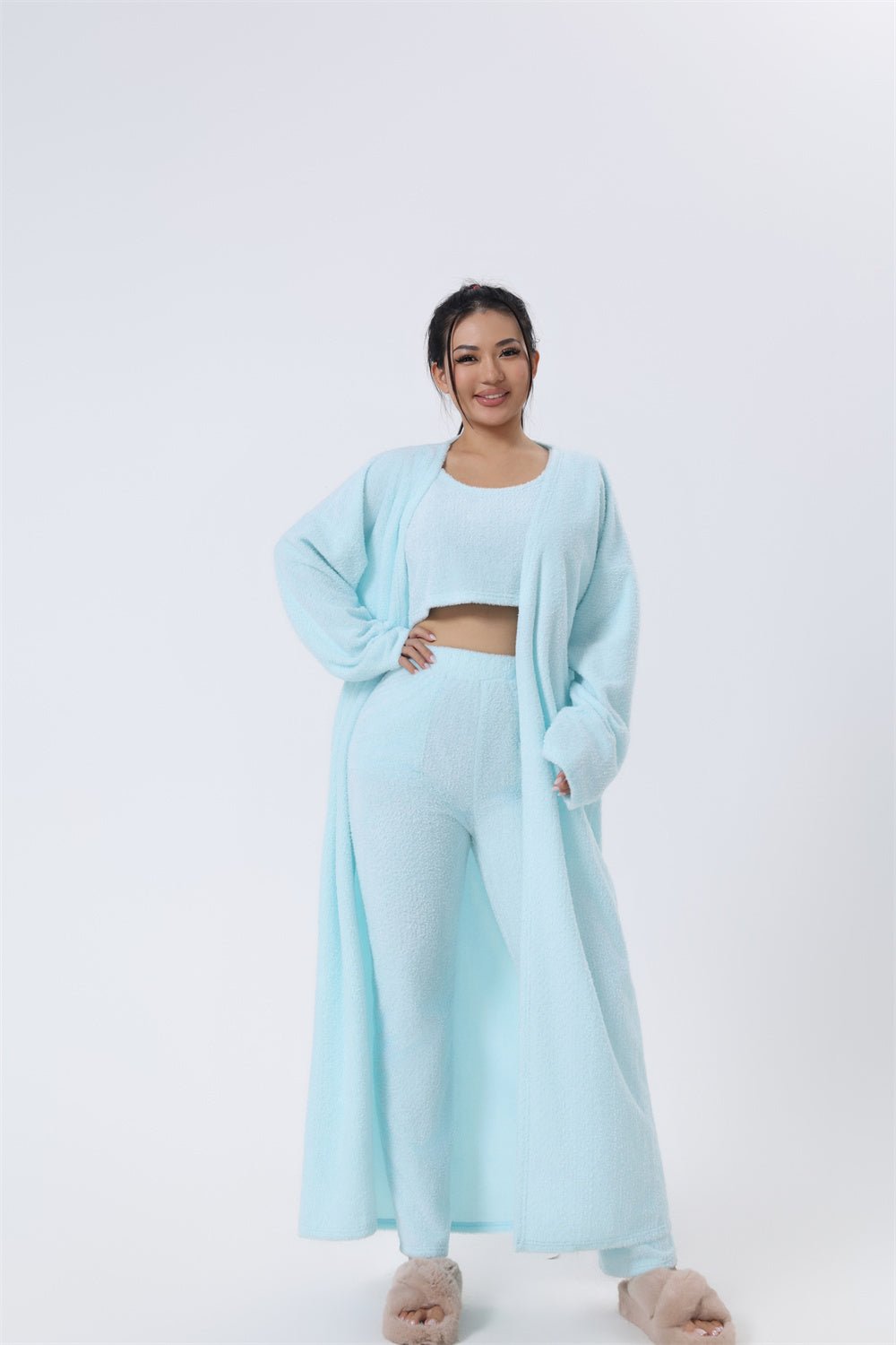 Cozy Pajama Set, 3 Piece Lounge Set, Cute Loungewear, Warm Suit Sets, Matching Set, Lounge Set, 3 Piece Pant Sets, Women Winter Dress.