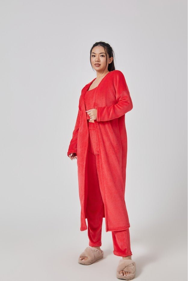 Cozy Pajama Set, 3 Piece Lounge Set, Cute Loungewear, Warm Suit Sets, Matching Set, Lounge Set, 3 Piece Pant Sets, Women Winter Dress.