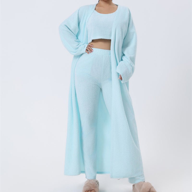Cozy Pajama Set, 3 Piece Lounge Set, Cute Loungewear, Warm Suit Sets, Matching Set, Lounge Set, 3 Piece Pant Sets, Women Winter Dress.