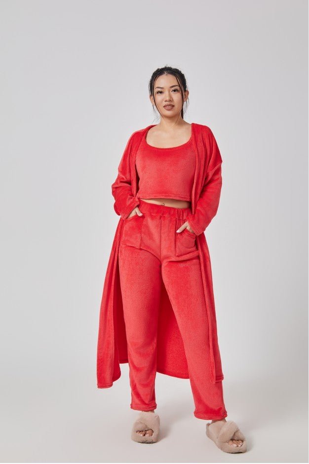 Cozy Pajama Set, 3 Piece Lounge Set, Cute Loungewear, Warm Suit Sets, Matching Set, Lounge Set, 3 Piece Pant Sets, Women Winter Dress.
